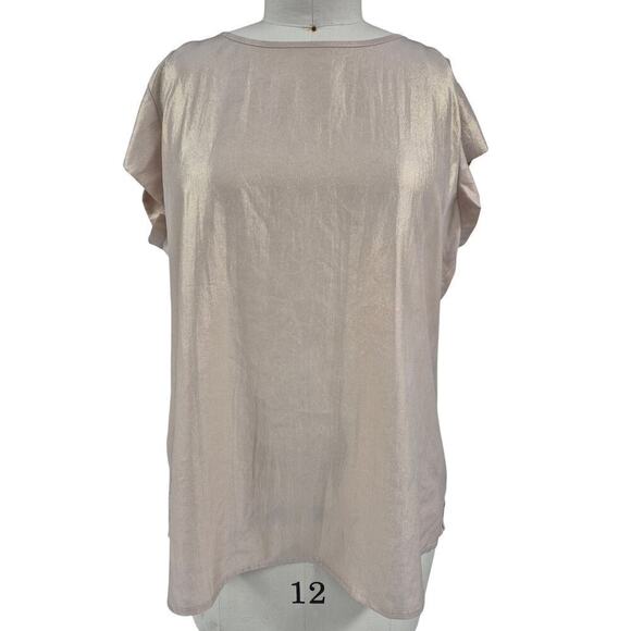 Chico's 100% Polyester Metallic Gold Top Sz 2 L/XL NWOT - Picture 2 of 5